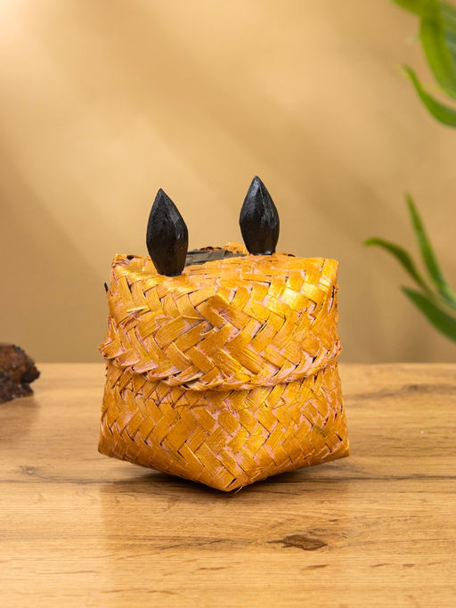 Корзинка «Кот», 10×10×13 см, бамбук, рыжая