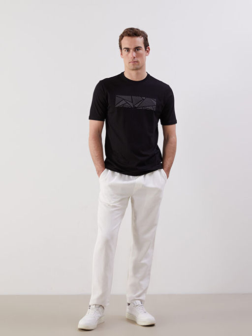 Bisiklet Yaka Bask?l? Penye Erkek Ti??rt