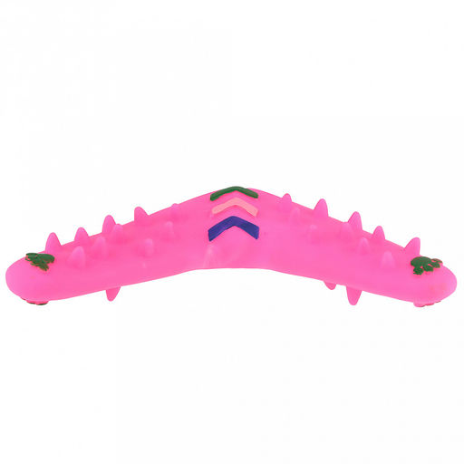 Игрушка для собаки "Бумеранг" 27,5х18х2,5см, с пищалкой, ПВХ, фактурная, цвета микс (ярко-оранжевый, ярко-розовый), "Пэт тойс (Pet toys)" (Китай)