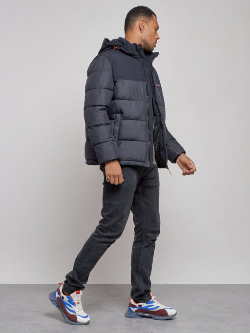 Куртка мужская зимняя с капюшоном спортивная великан темно-синего цвета 8377TS - Wonderrman фото 4