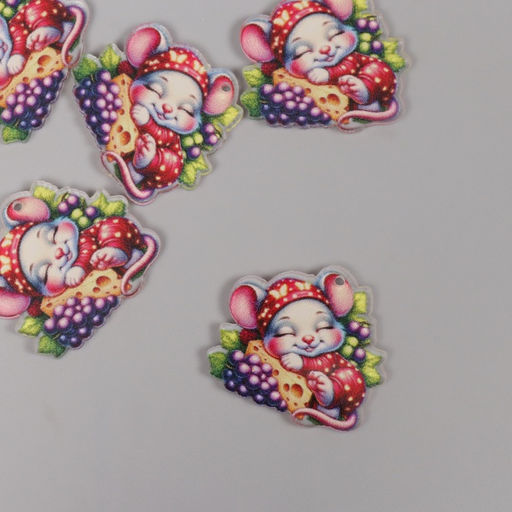 Цена за 5 шт. Декор для творчества акрил «Мышонок в пижамке сладко спит на сыре», 3×3×0.2 см