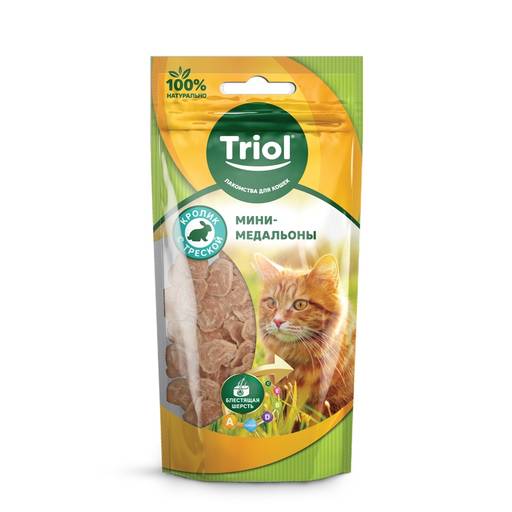 Мини-медальоны из кролика с треской для кошек, 40г, Triol 20171026