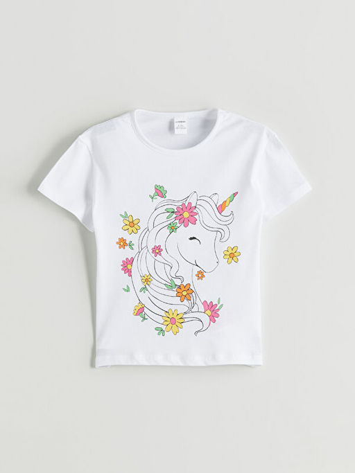 Bisiklet Yaka Bask?l? K?z ?ocuk Ti??rt ve Tayt 2li