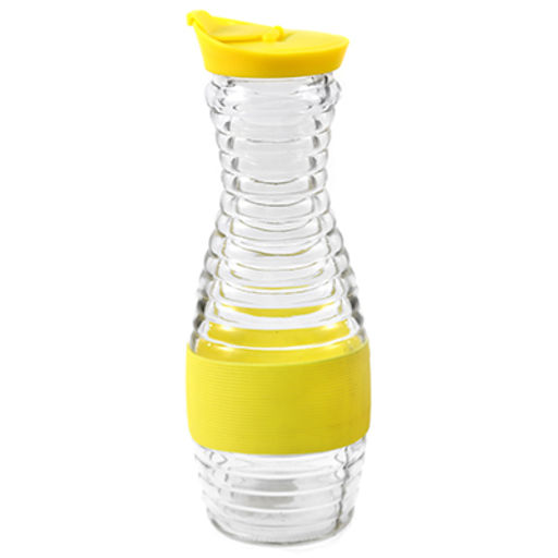 Бутылка стеклянная Мираж 0,9л h27,5см, с широким горлом д5,8см, пластмассовая крышка-дозатор, в силиконовой оплетке, цвета микс (д/основания 6,8см) (Китай) - Домашняя мода фото 4