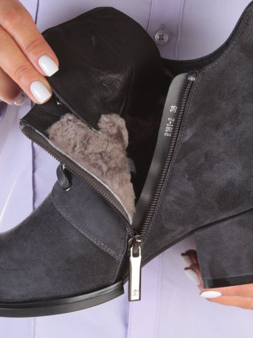 04-R181-2 GREY Ботинки зимние женские (натуральная замша, натуральный мех) - Фабричный китай фото 14
