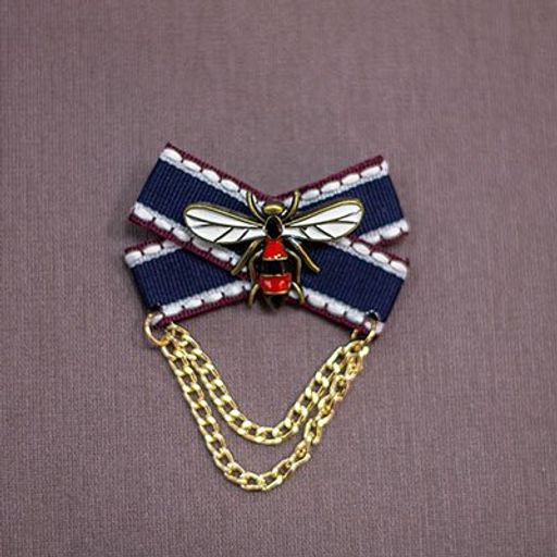 Брошь "Бант с белой пчелкой+цепочка"