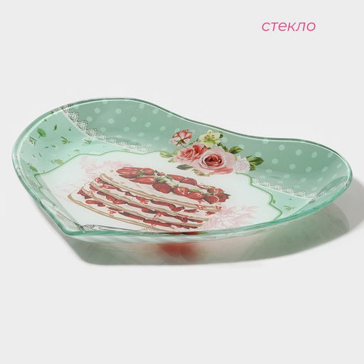 Блюдо сервировочное Доляна Сердце. Сладости, 25.5?21.8?2.6 см, стекло, зелёное  фото 2