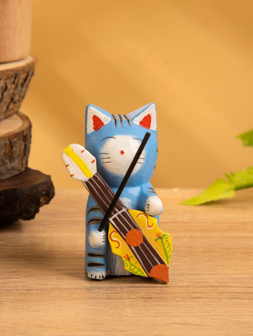 Сувенир «Кот с контрабасом», 4×5×8 см, дерево, МИКС
