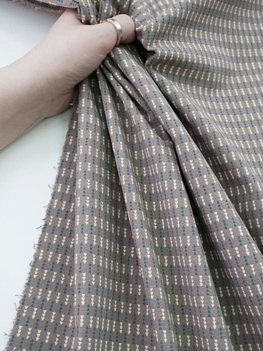 Теплый хлопок Пирамидки - елочки (синий/молочный) цв.кофейный, ш.1.5м, хлопок-100%, 150гр/м.кв - Купава фото 2