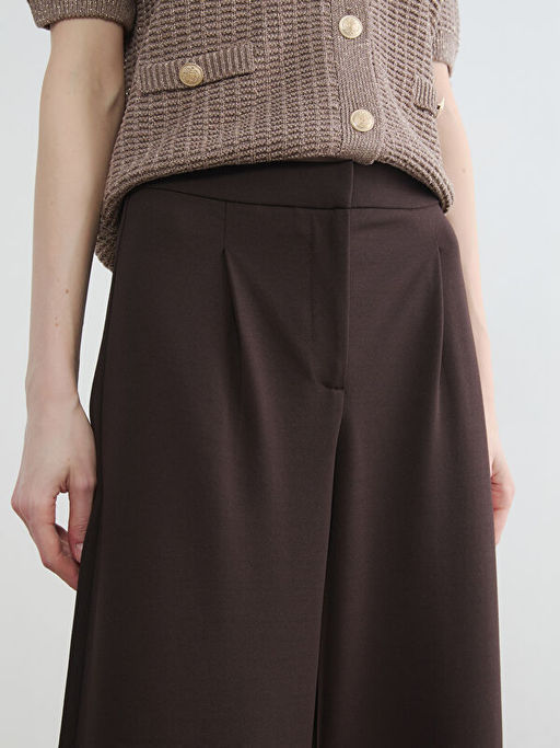 Y?ksek Bel Geni? Pa?a Pileli Kad?n Kuma? Pantolon