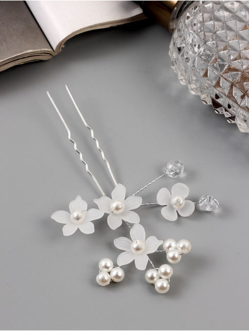 Цена за 2 шт. Шпилька для волос «Эмилия», цветник бусинки, 8×6 см, белая