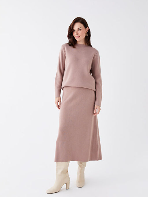 Kad?n Beli Lastikli D?z Triko Etek