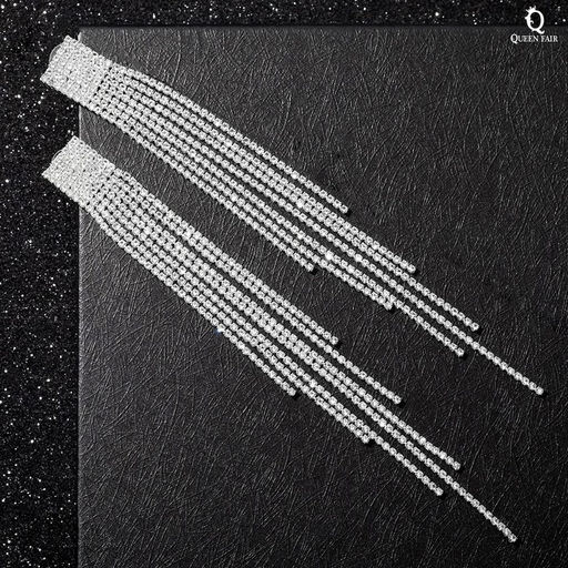 Серьги висячие со стразами Водопад ступенчатые, цвет белый в серебре, 17см - Queen fair фото 3