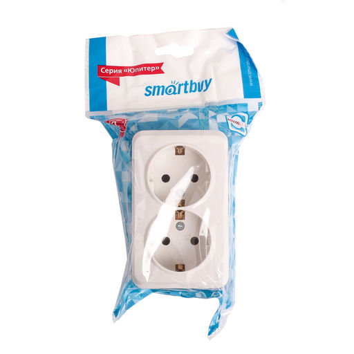 Розетка Smartbuy "Юпитер", двухместная, 16 А, с заземлением, белая