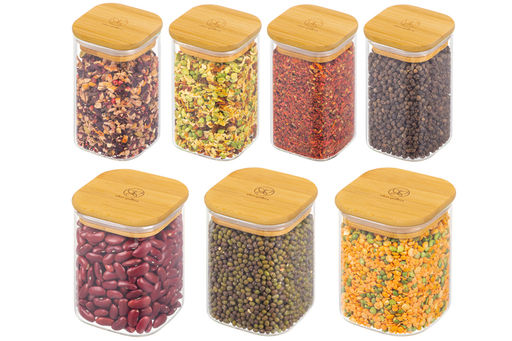 Набор 7 банок д/хранения 3 пр. 450 мл + 4 пр. 250 мл Crystal glass + бамб.крышка с силик.прок. - Elan gallery фото 4