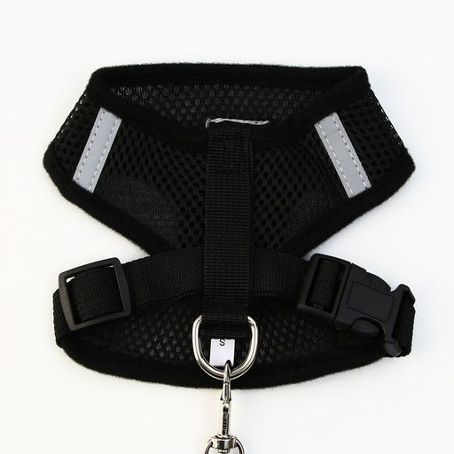 Шлейка дышащая с поводком и светоотражающей нашивкой, S, ОШ 27, ОГ 30-38, черная - Пушистое счастье фото 4