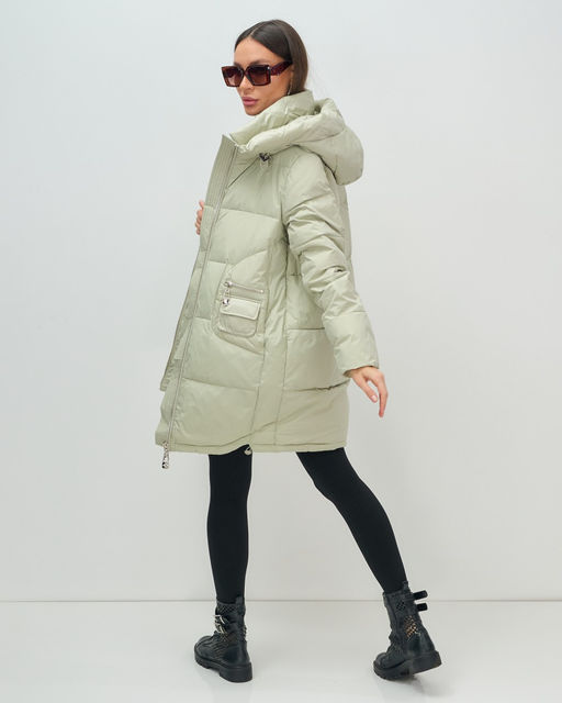 Куртка зимняя женская с капюшоном модная салатового цвета 3193Sl - Visdeer фото 19