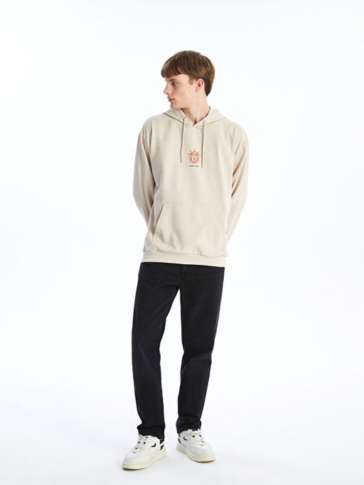 Uzun Kollu Bask?l? Erkek Hoodie