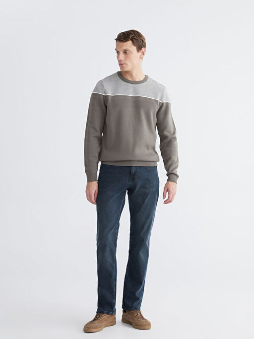 Bisiklet Yaka Renk Bloklu Erkek Triko Kazak