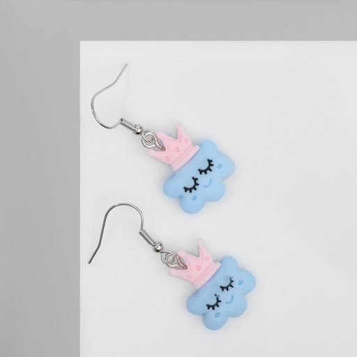 Серьги ассорти Радость облака в коронах, цвет розово-голубой в серебре - Queen fair фото 2