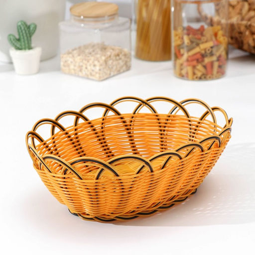 Цена за 2 шт. Корзинка для подачи фруктов и хлеба Доляна Ромашка, 282010 см, пластик, плетёная, золотистая