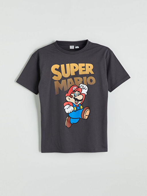Bisiklet Yaka Super Mario Bask?l? Erkek ?ocuk Ti??rt