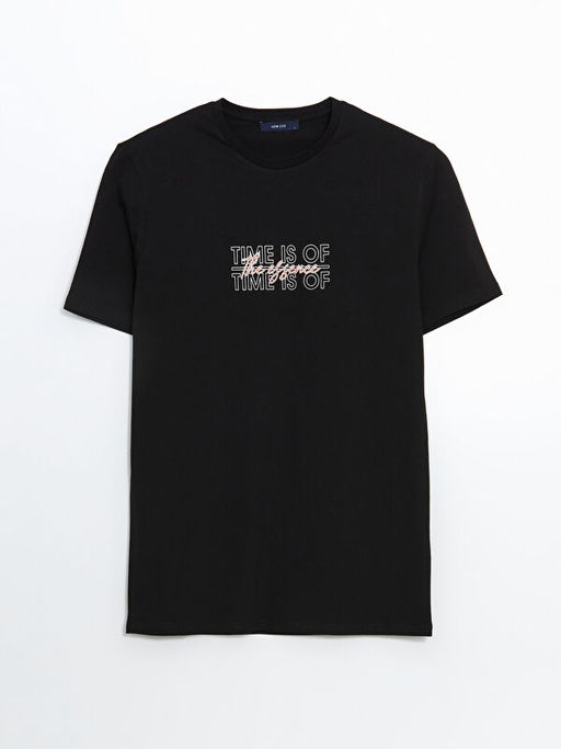 Bisiklet Yaka Bask?l? Penye Erkek Ti??rt