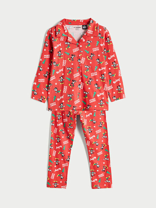 Polo Yaka Mickey Mouse Bask?l? Erkek ?ocuk Pijama Tak?m