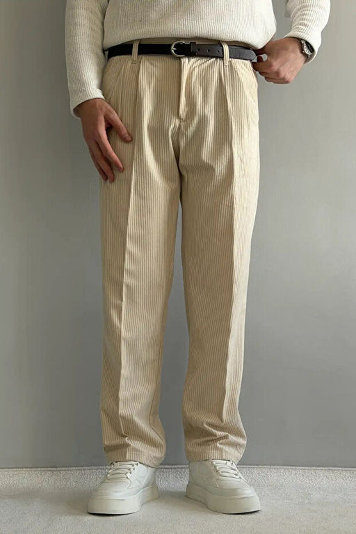 Ekru Erkek Baggy Fit Kadife Pantolon TMNAW26PL00022