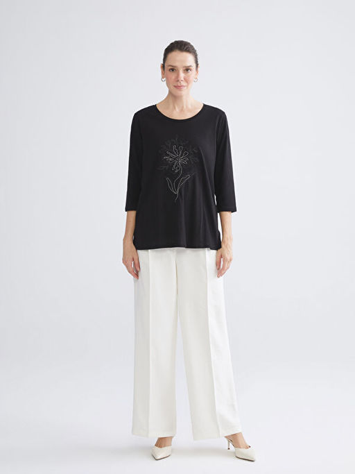 Bisiklet Yaka ?i?ek Nak??l? Bluz