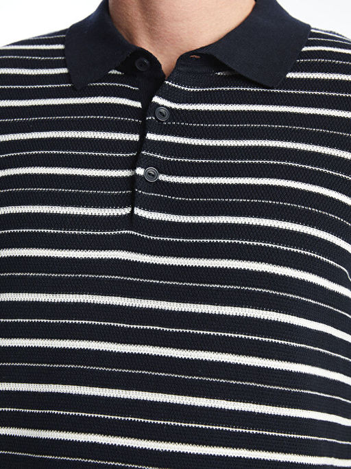 Polo Yaka K?sa Kollu ?izgili Erkek Triko Kazak