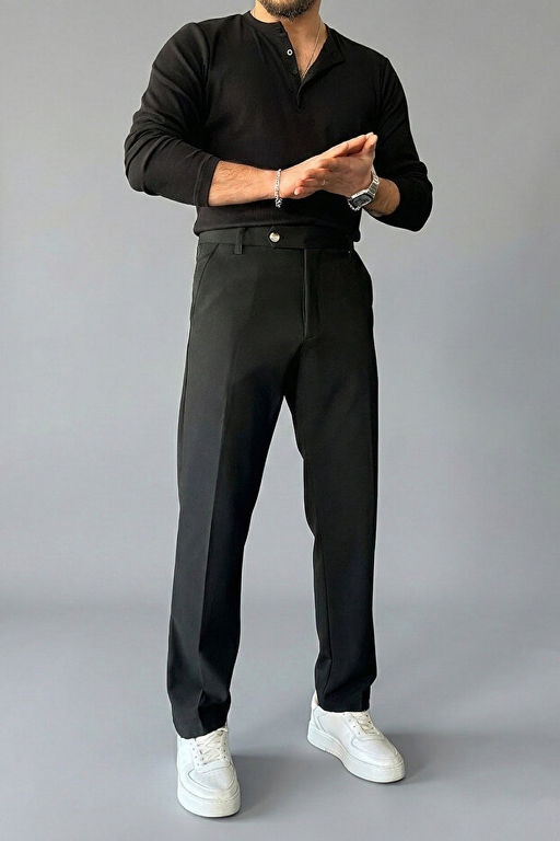 Siyah Esnek Likral_ Slim Fit Bilek Boy Erkek Pantolon TMNSS26PL00019
