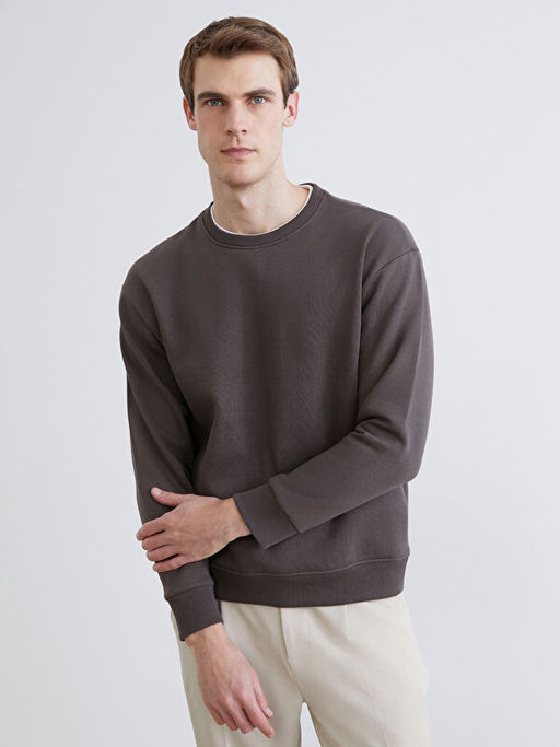 Bisiklet Yaka Erkek Kal?n Sweatshirt