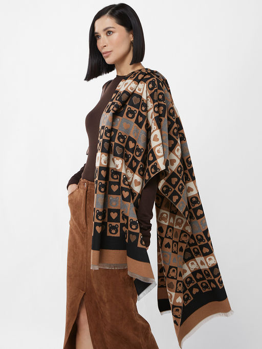 в составе ШЕРСТЬ и КАШЕМИР Большой, мягкий, теплый двусторонний палантин с принтом. - Tantino фото 8