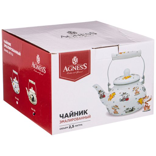 ЧАЙНИК AGNESS ЭМАЛИРОВАННЫЙ, 2,5Л, СЕРИЯ ПАРИЖСКИЕ КОТЫ  фото 2