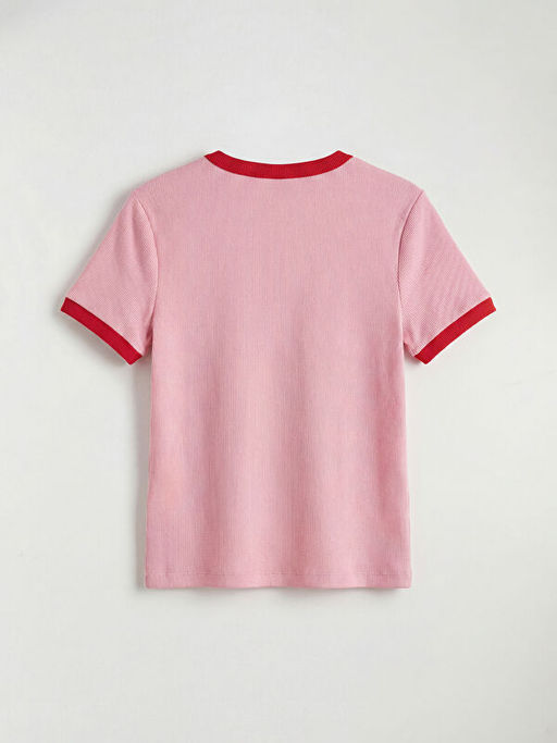 Bisiklet Yaka Bask?l? K?z ?ocuk Ti??rt