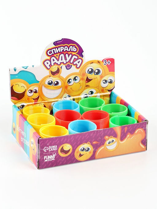 Цена за 10 шт. Пружинка - радуга Смайлики, d=3 см, в шоубоксе, МИКС - Funny toys фото 3