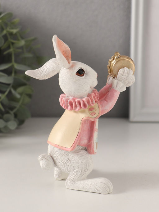Фигурка полистоун «Заяц с карманными часами, в розовом», 9.5×7.5×13 см