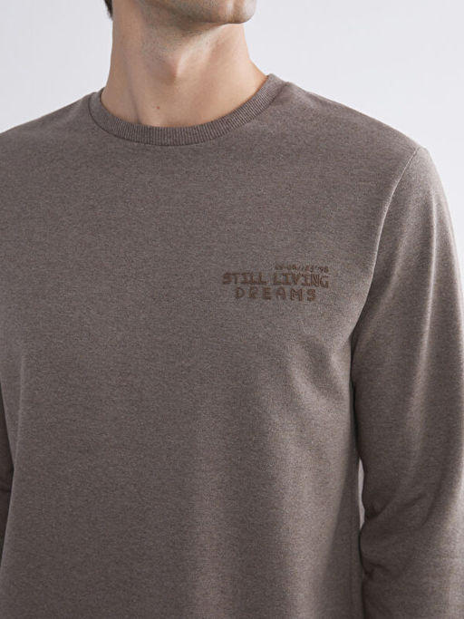 Bisiklet Yaka Bask?l? Erkek Sweatshirt