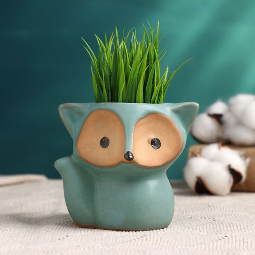 Горшок для цветов «Лисёнок Фред» керамический, 200 мл, 8×9×9 см, бирюзовый