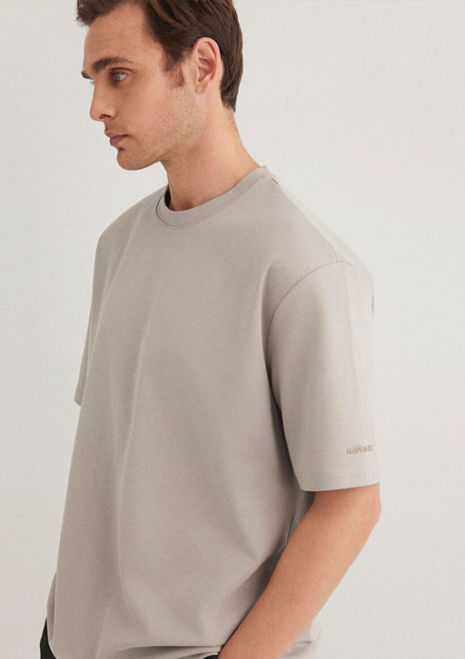 Bisiklet Yaka Bej Basic Tisort