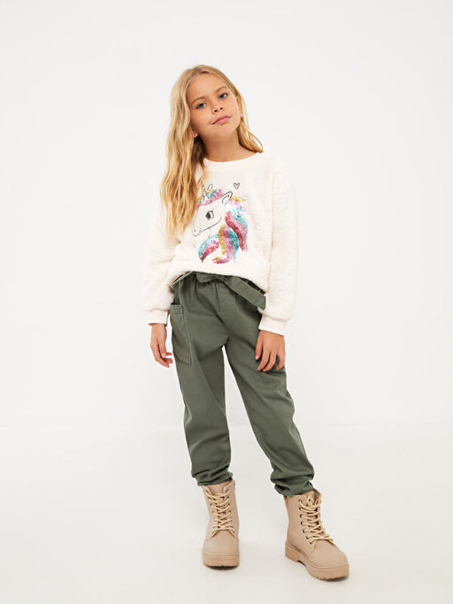 Bisiklet Yaka Pul ??lemeli Pel?? K?z ?ocuk Sweatshirt - Waikiki фото 3
