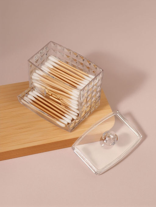 Цена за 2 шт. Органайзер для ватных палочек, с крышкой, 8.8×7.5×8 см, прозрачный