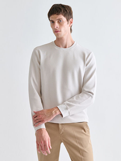 Bisiklet Yaka Uzun Kollu Erkek Dokulu Sweatshirt