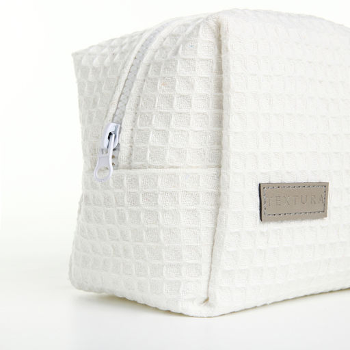 Косметичка женская на молнии TEXTURA, объёмная, средняя, мягкая, вафельная текстура, белая фото 7