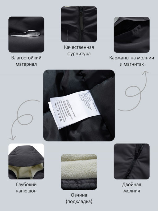 Парка зимняя мужская с капюшоном черного цвета 9533-1Ch - Valianly фото 22