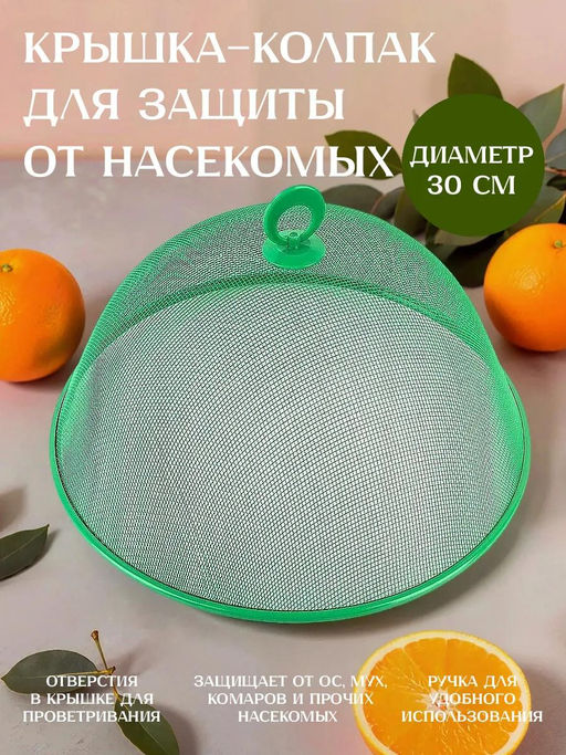 Крышка-сетка для защиты от насекомых металлическая, окрашенная д30см h11,5см, пластмассовая ручка, цвета в ассортименте: синий; зеленый; красный (Китай) - Домашняя мода фото 6
