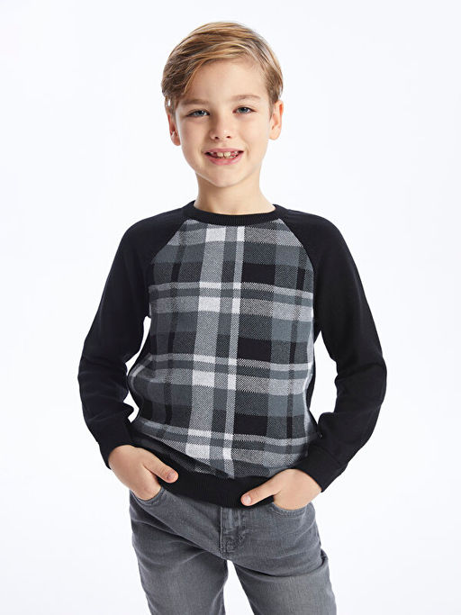 Bisiklet Yaka Ekose Uzun Kollu Erkek ?ocuk Triko Kazak - Waikiki фото 3