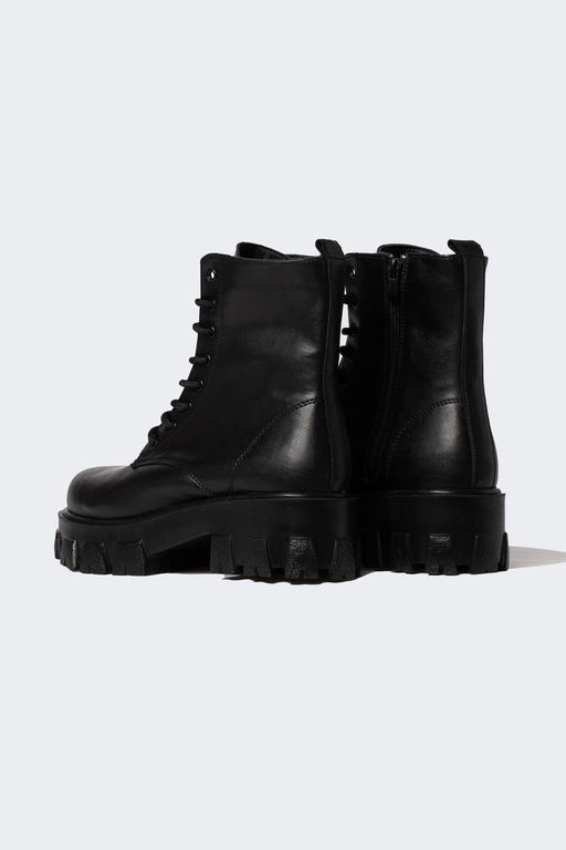 Женские ботинки из искусственной кожи на высокой подошве со шнуровкой и молнией - Defacto фото 4