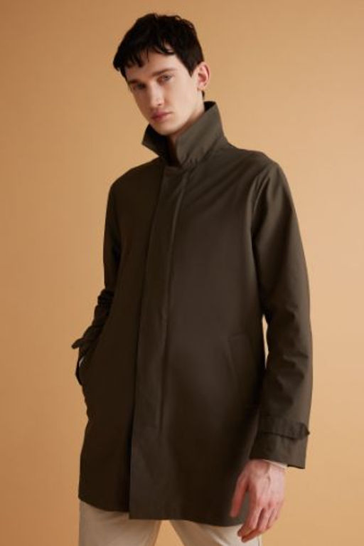 Su Itici Ruzgar Gecirmez Slim Fit Parka Mont Dar Kesim Polo Yaka Fermuarl? Cepli